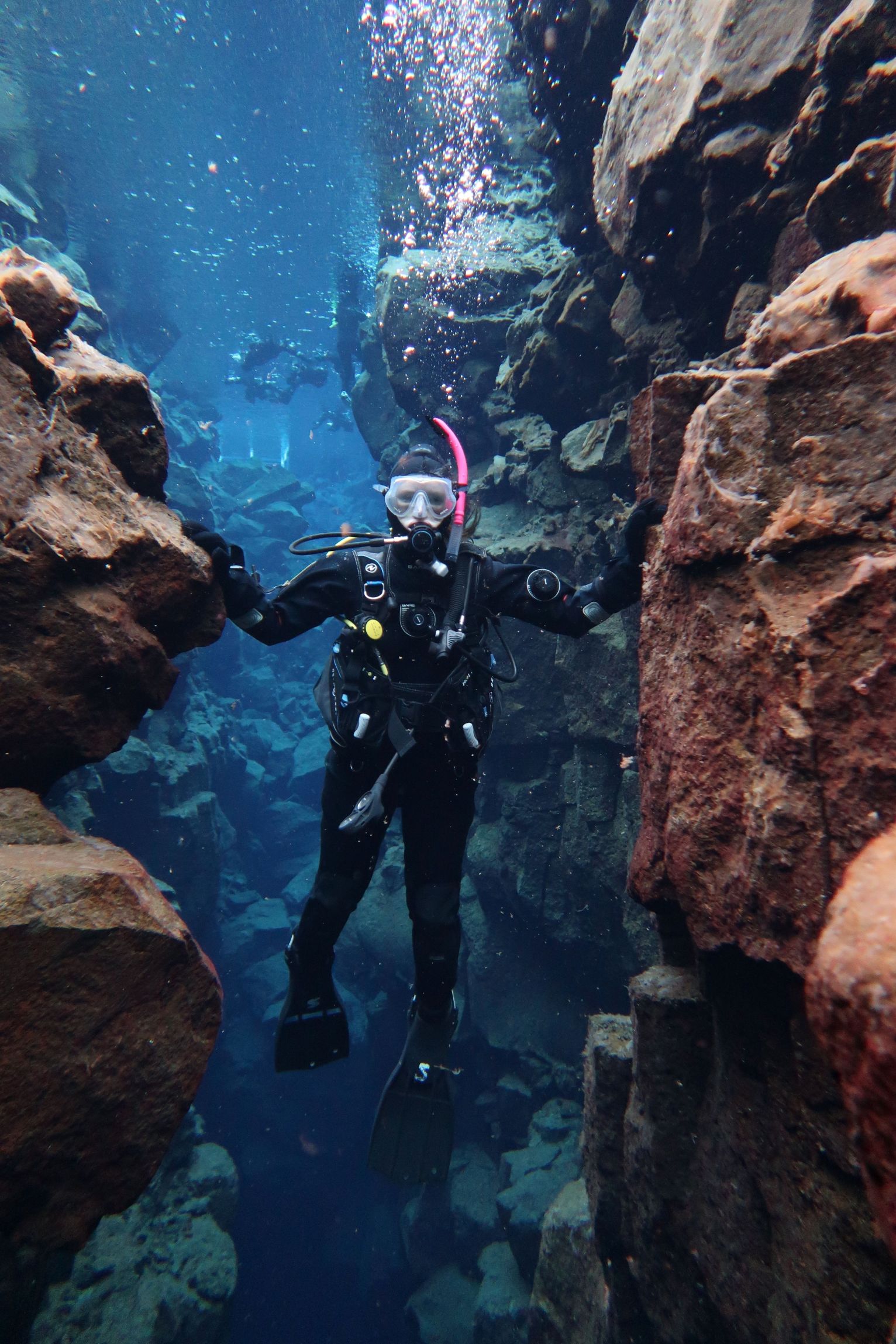Barb scuba diving in Iceland